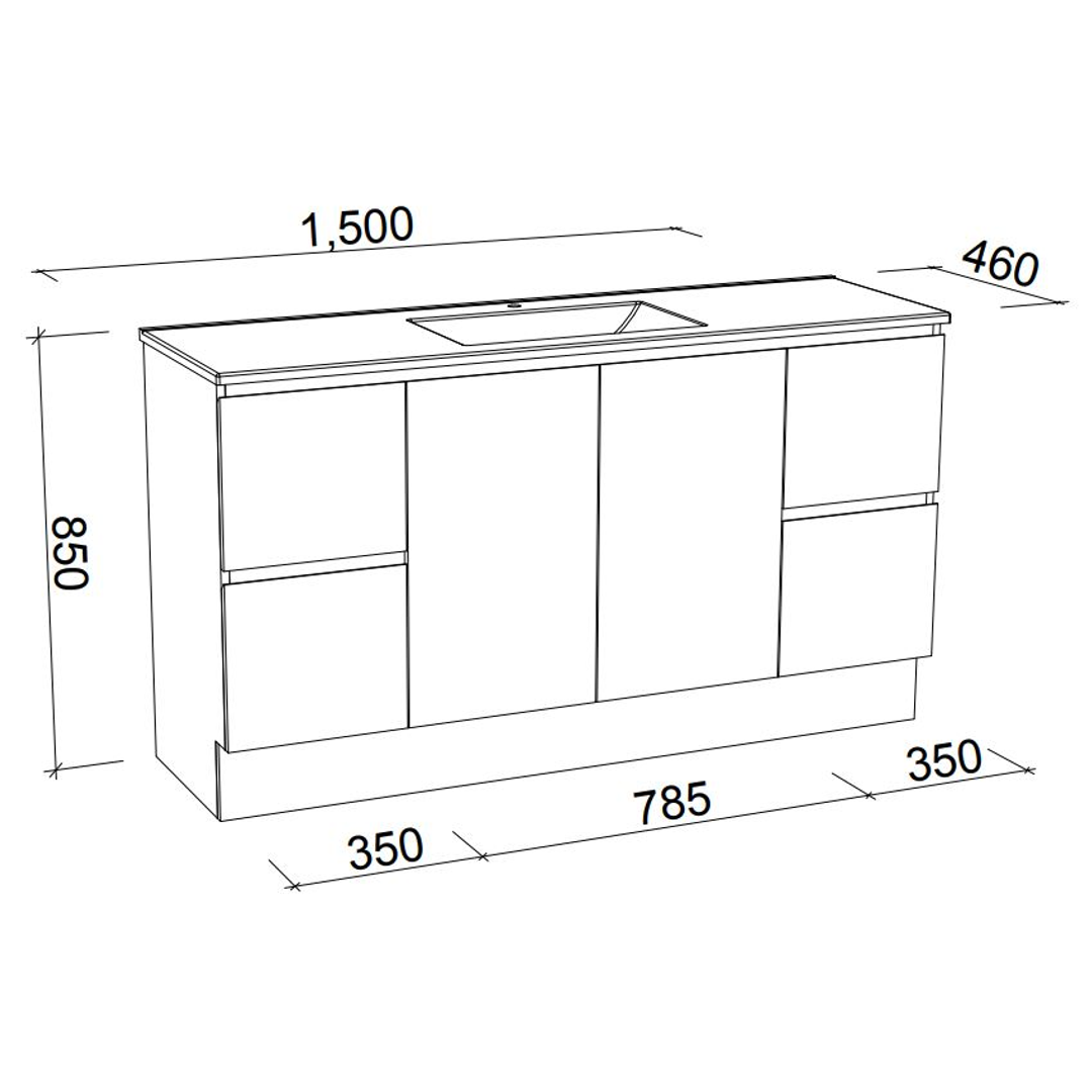Timberline Nevada Vanity 1500mm Floor Standing Single Bowl Alpha Ceramic Top