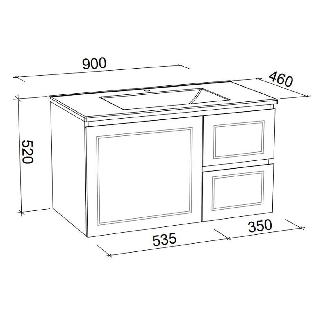 Timberline Nevada Classic Wall Hung Vanity 900mm Silksurface Undercounter Basin