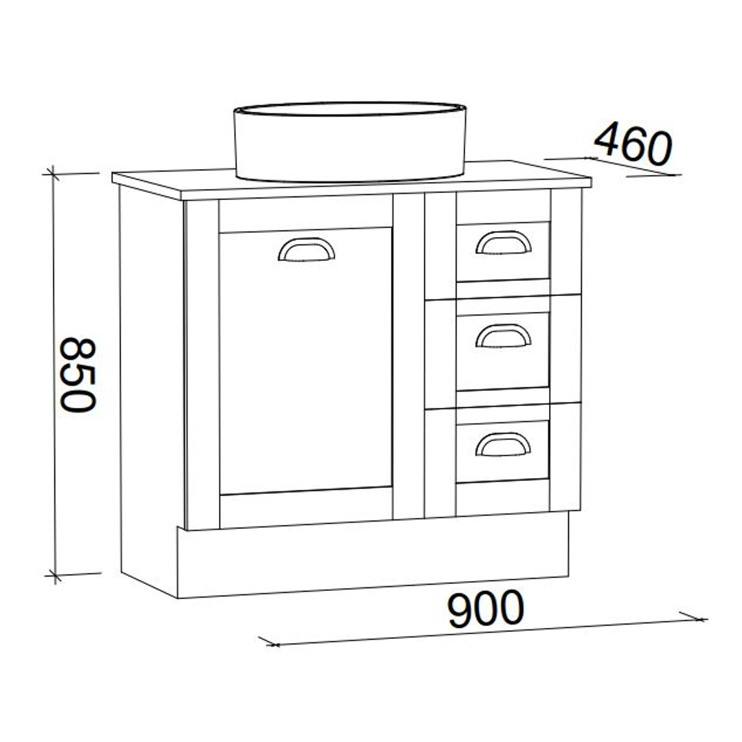 Timberline Victoria 900 Vanity Silk Top Ceramic Basin Floor Standing