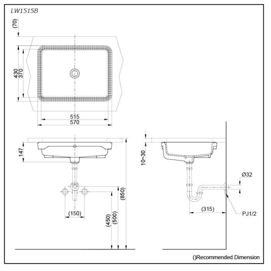 TOTO Under Counter Lavatory LW1515B#W