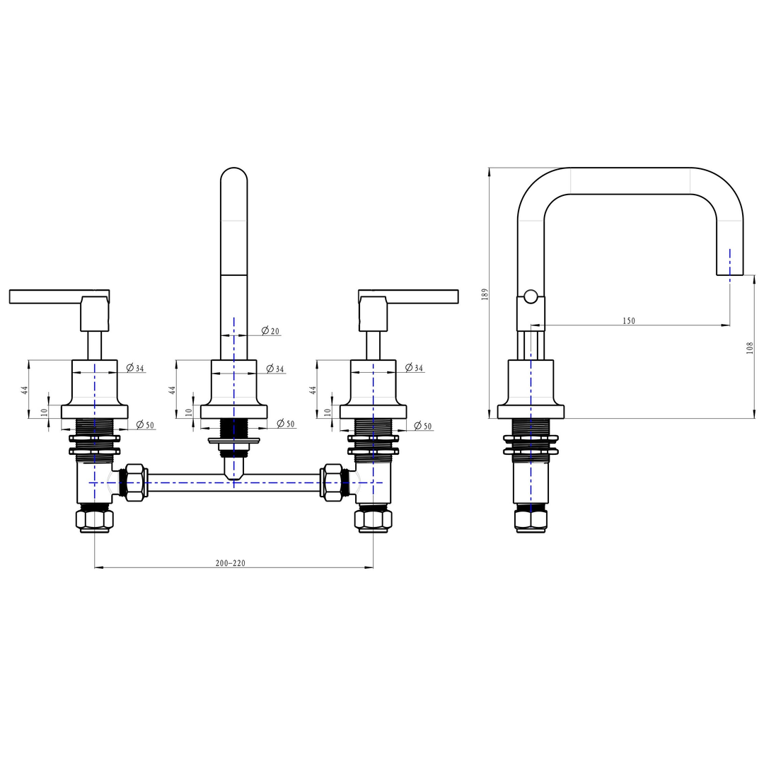 Linsol Tre Lever Handle Basin Set - Brushed Brass