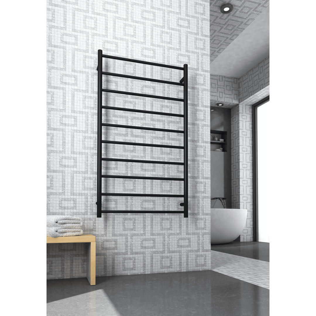 Thermorail Straight/Round 700x1200x122mm 162Watts 10 Bars - Matt Black