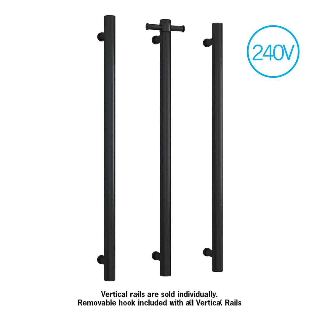 Thermorail Straight/Round 240Volt Vertical Bar 900X142X100Mm 22Watt & Optional Hook Matt Blk