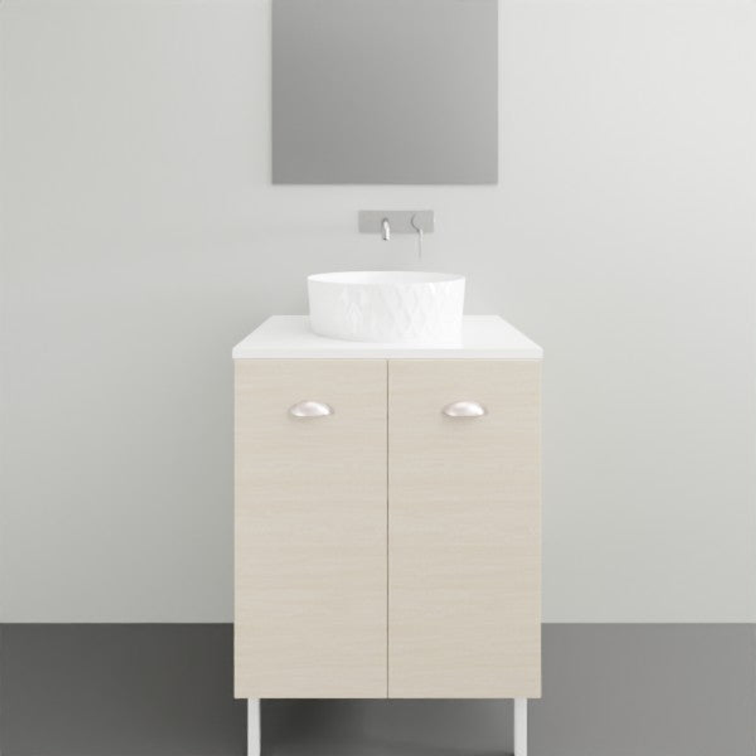 Timberline Nevada Vanity 600 Silksurface Top White Gloss A/C Basin On Legs N60Ml