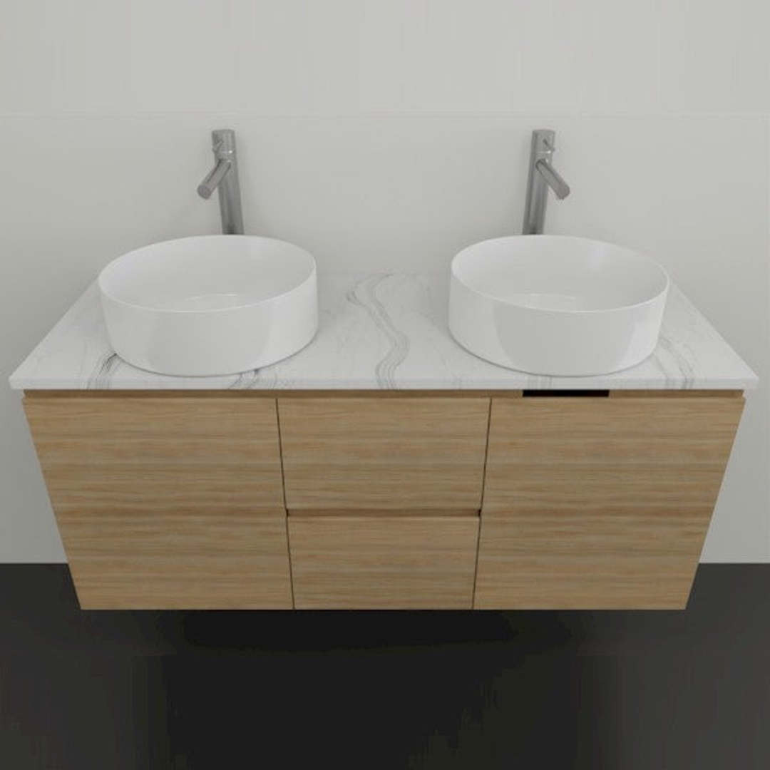 Timberline Nevada Vanity 1200 Silksurface Top Dbl Wg Ceramic Basin Wall Hung