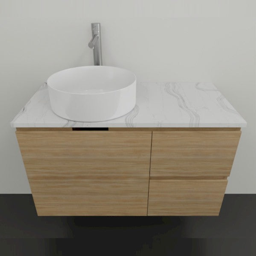 Timberline Nevada Vanity 1200mm Left Wg Basin Silksurface Ac Top Wall Hung