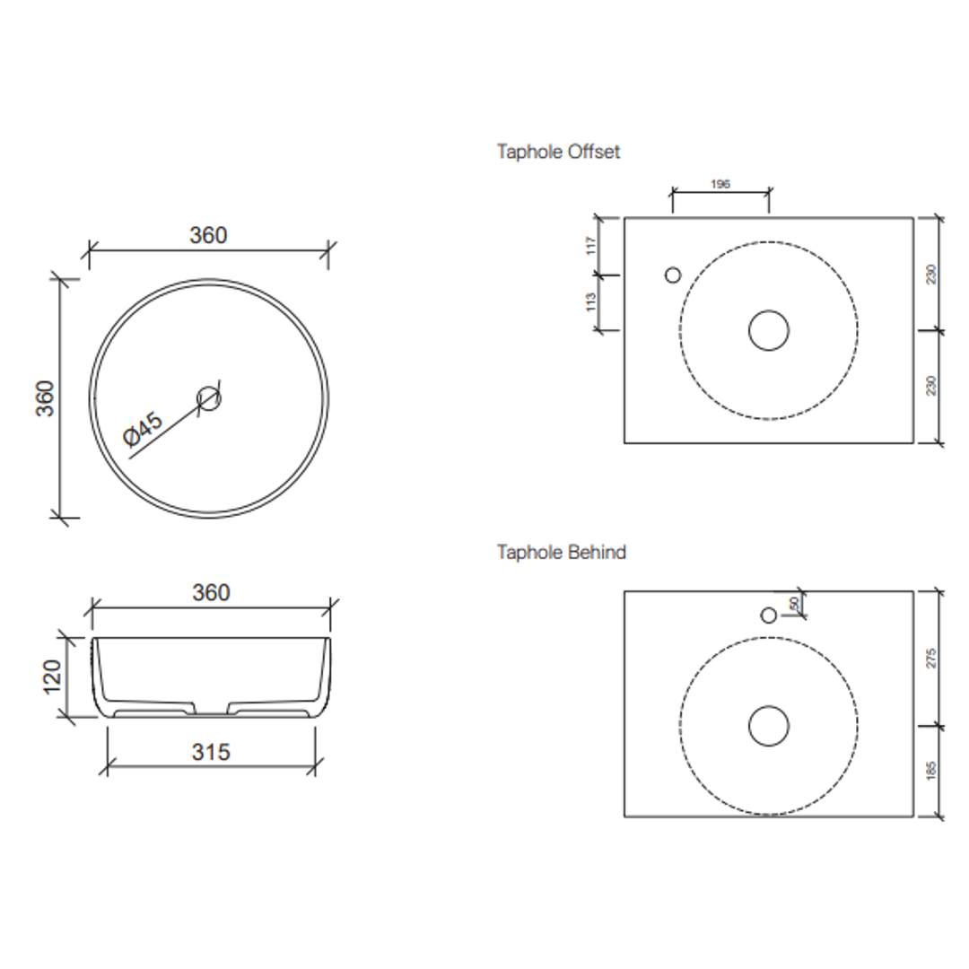 Timberline Allure Raked Above Counter Basin White Gloss