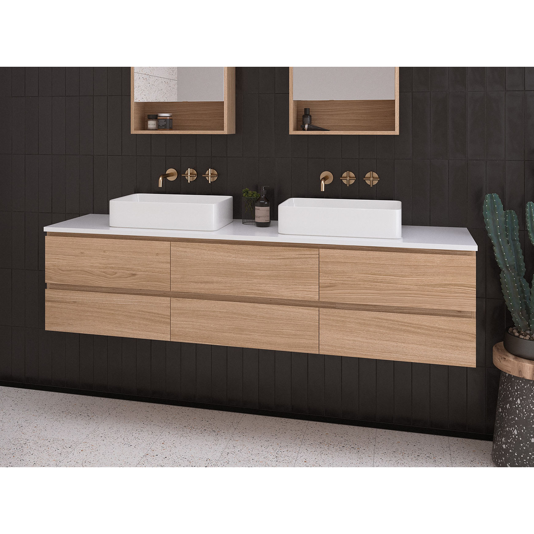 Timberline Ashton Wall Hung Vanity 1800mm Double Bowl Ston/Timbr/Freestyle/Silk Top & Above Counter Basin