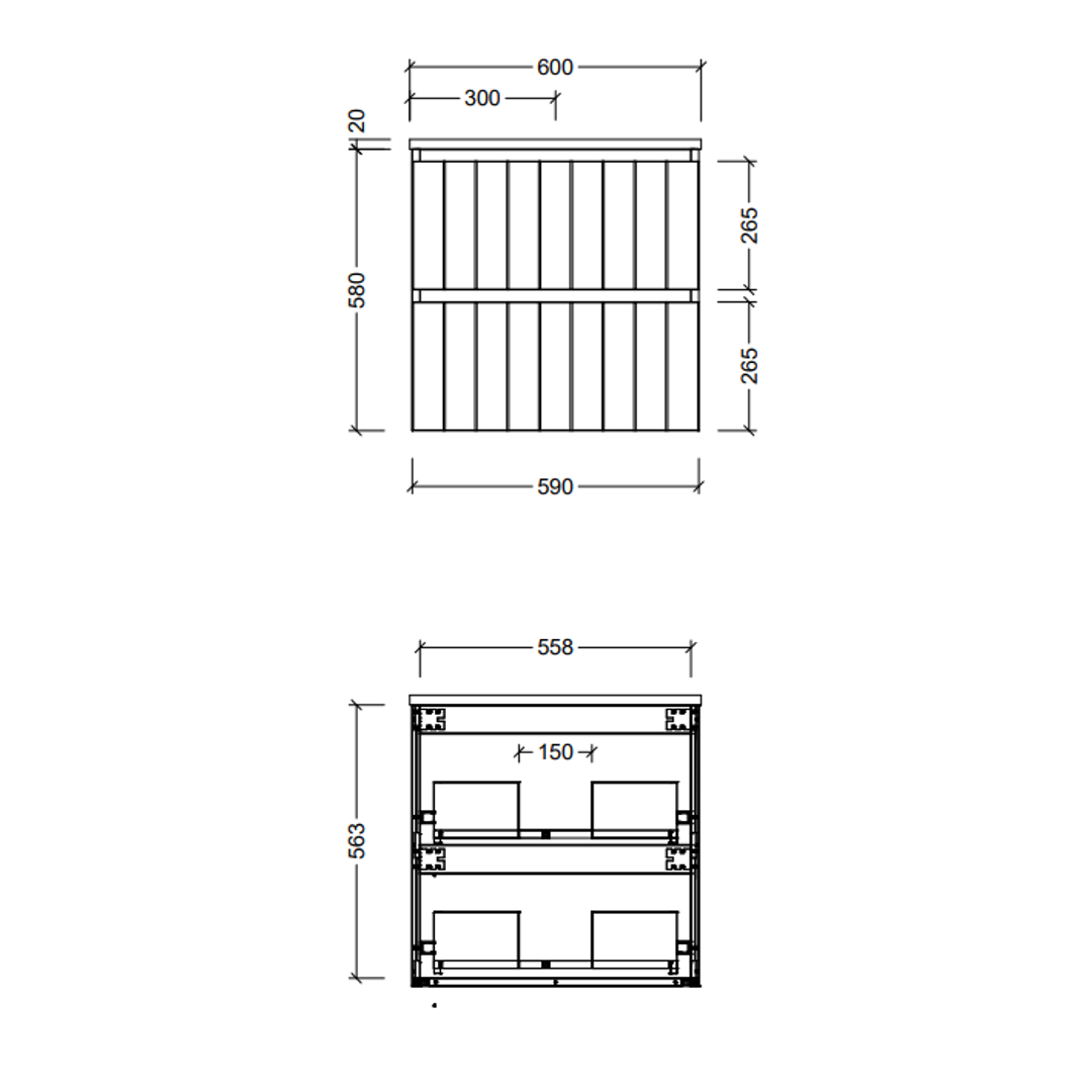Timberline Henley Wall Hung Vanity 600mm - Cabinet Only