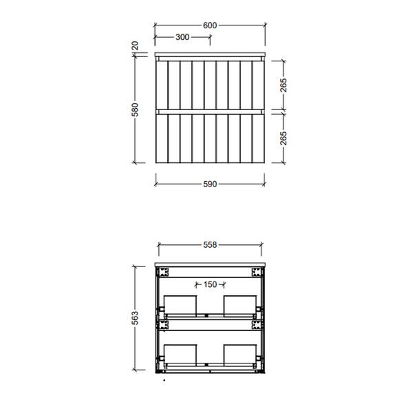 Timberline Henley Wall Hung Vanity 600mm - Cabinet Only
