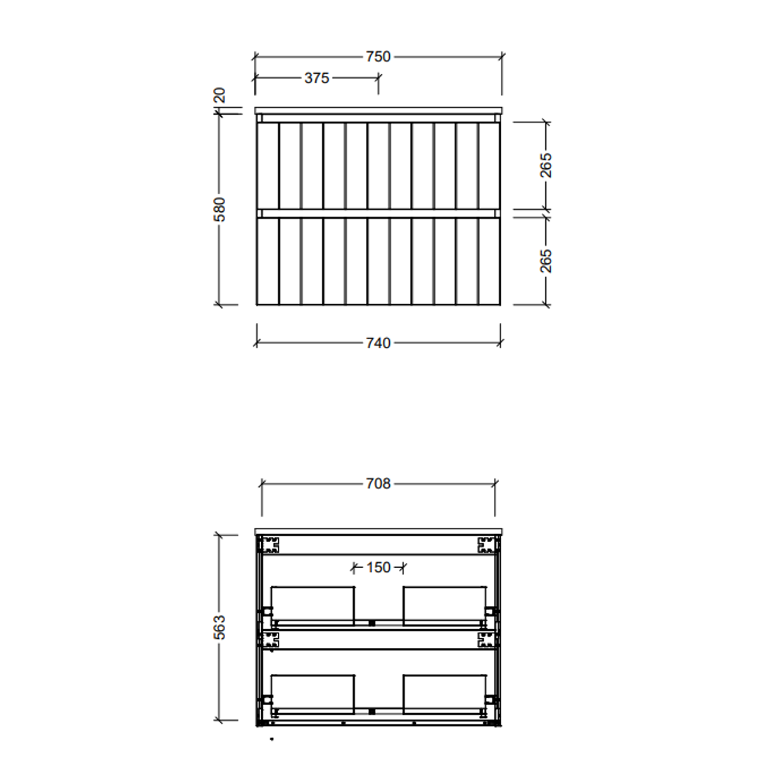 Timberline Henley Wall Hung Vanity 750mm - Cabinet Only
