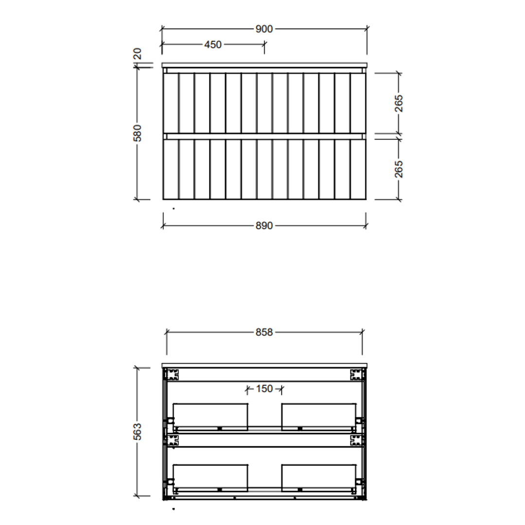 Timberline Henley Wall Hung Vanity 900Mm - Cabinet Only