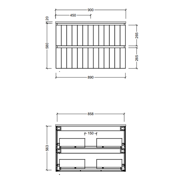 Timberline Henley Wall Hung Vanity 900mm - Cabinet Only