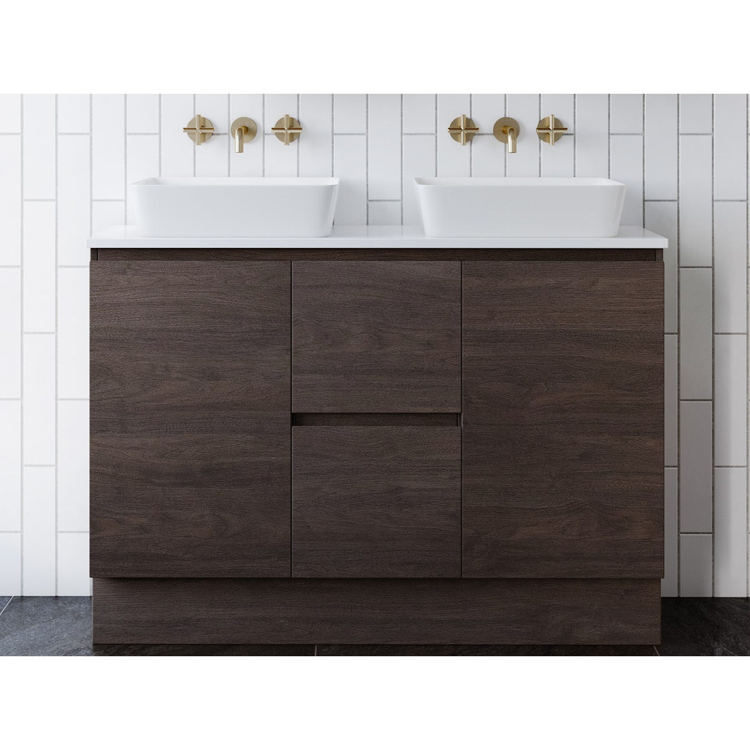 Timberline Nevada Vanity 1200 Silksurface Top Dbl White Gloss A/C Basin F/Standing