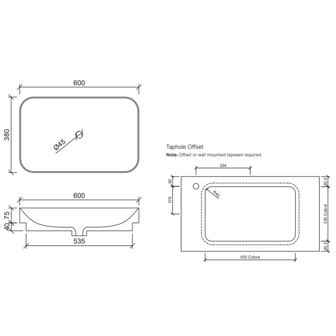 Timberline Rome Ceramic Semi Inset Basin Gloss White
