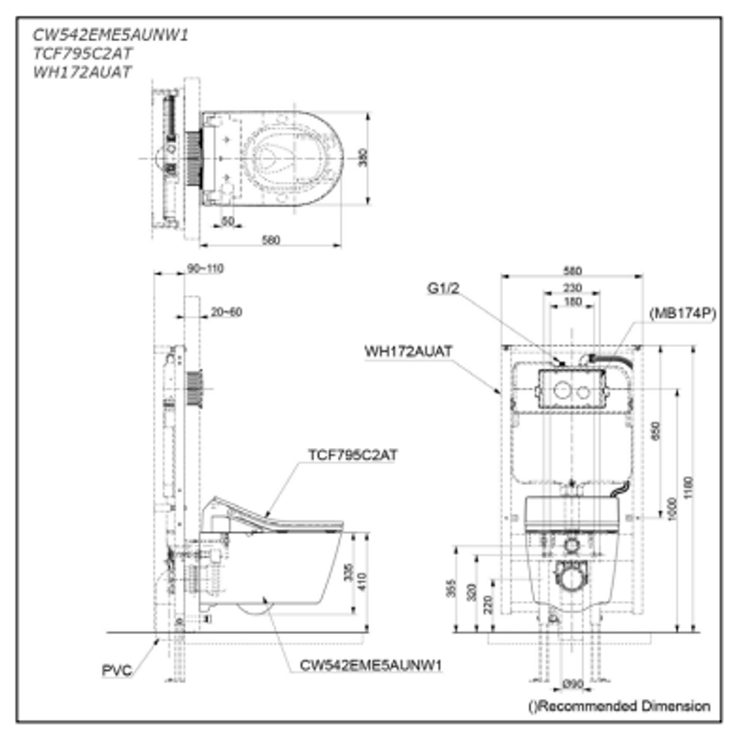 TOTO Rw/Rx Wall Hung Pan (D-Shape)
