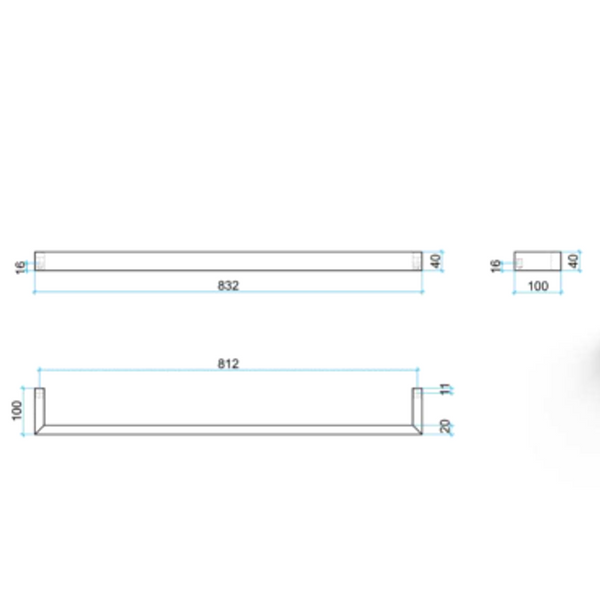 Thermorail UNHEATED STRAIGHT/SQUARE SINGLE BARS 832X40X100MM 1 BARS(THERMOGRP P#:USS8)