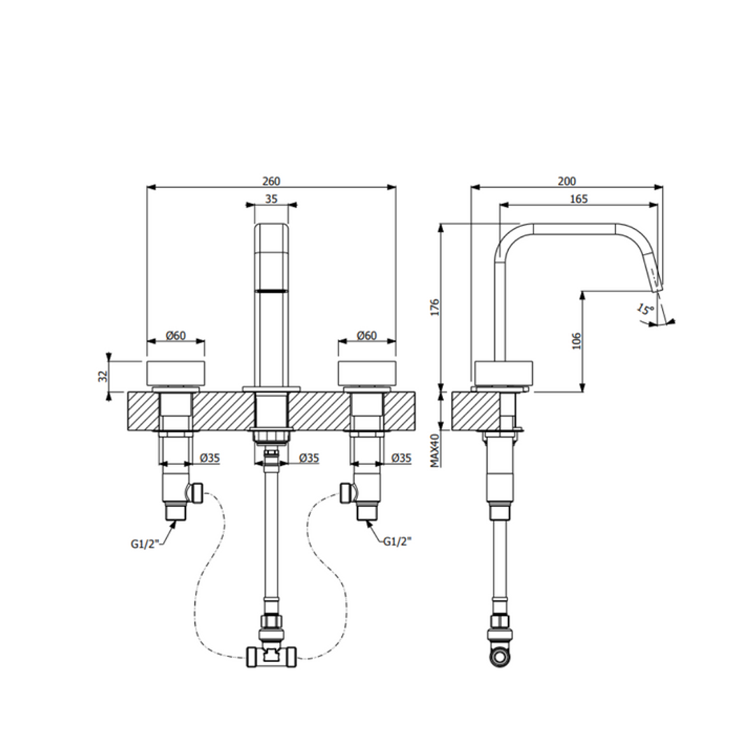 Abey Piazza 3Pc Basin Set Square Brushed Nickel
