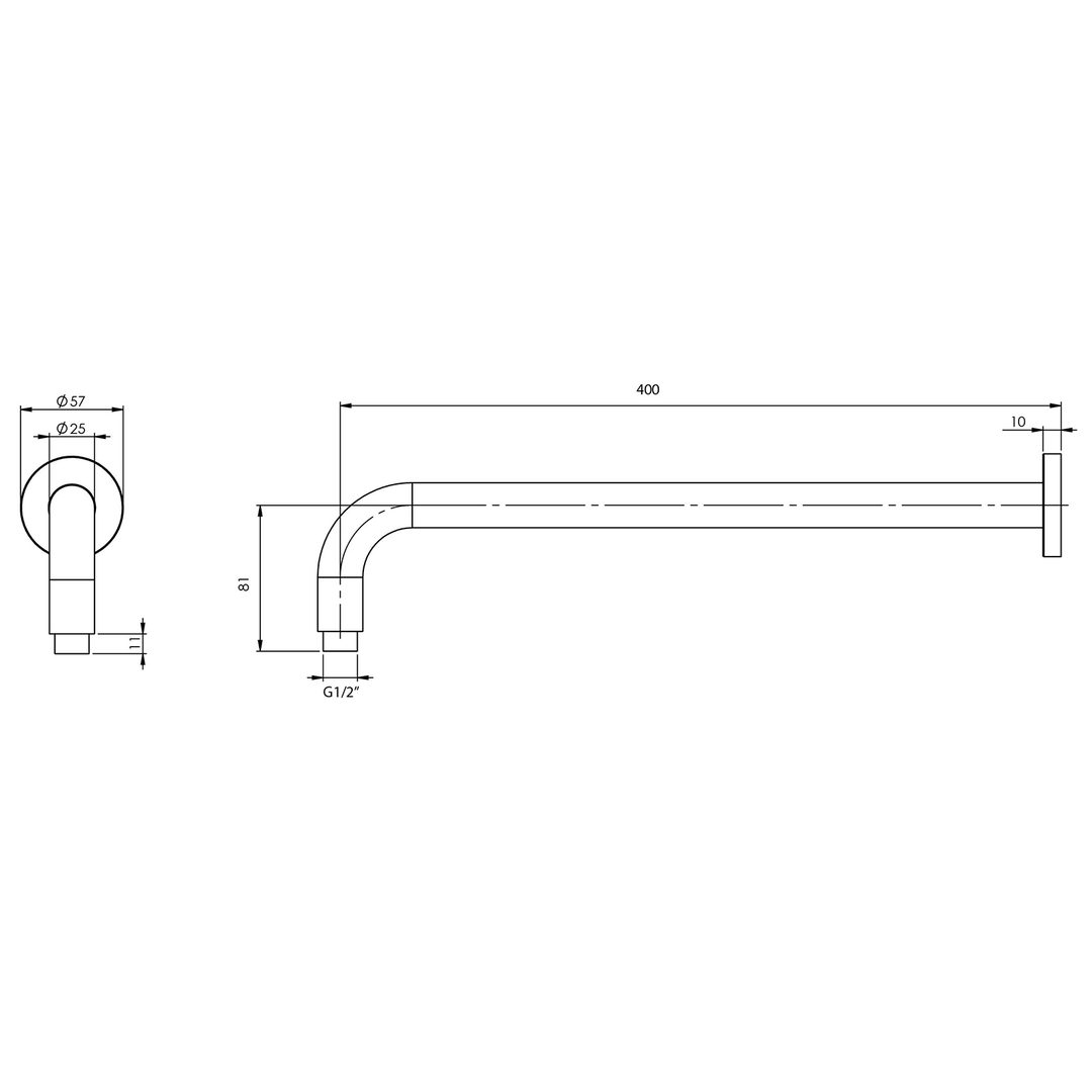Phoenix Vivid Shower Arm Only 400Mm Rnd Brushed Carbon