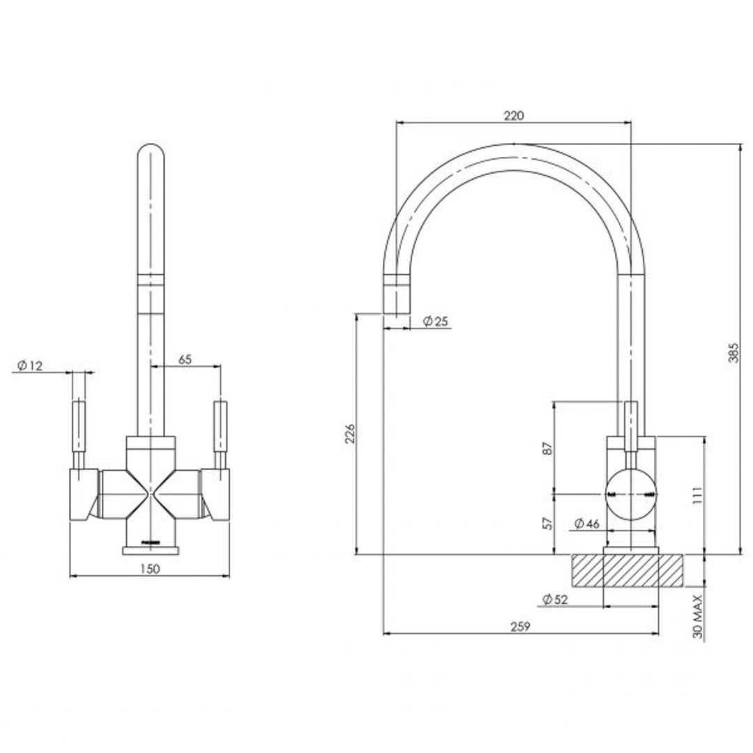 Phoenix Vivid Filtered Sink Mixer Chrome 220Mm Gooseneck - No Filters