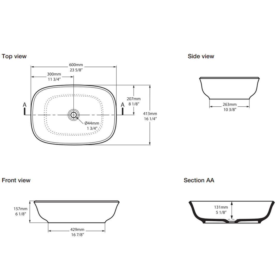 V+A Amiata 60 Vessel Basin Gloss White