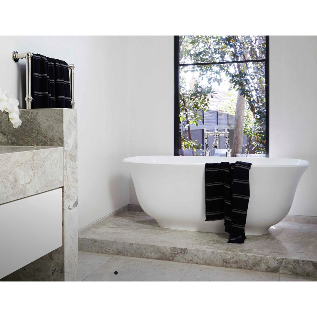 V+A Amiata Freestanding Bath No Overflow Quarrycast White 1645mm