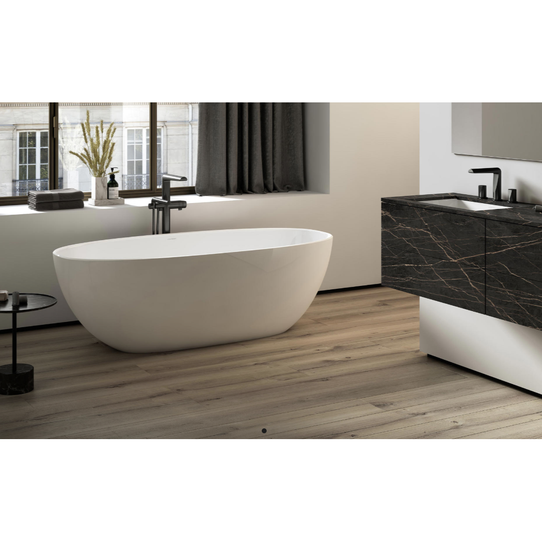 V+A Barcelona 2 Matte Stone Freestanding Bath With Void No Overflow Quarrycast White Matte 1700mm