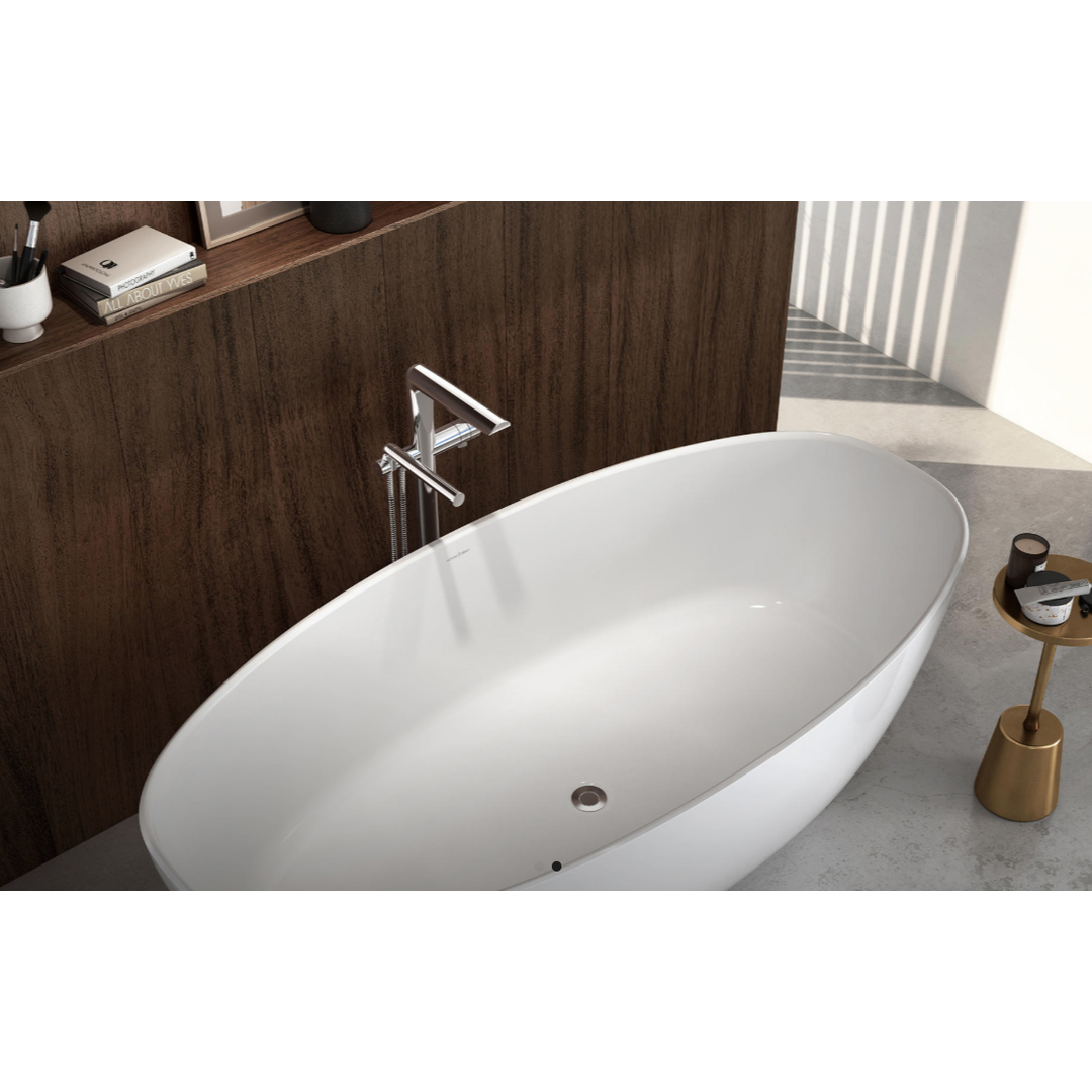 V+A Barcelona 3 Freestanding Bath With Void No Overflow Quarrycast White 1800mm