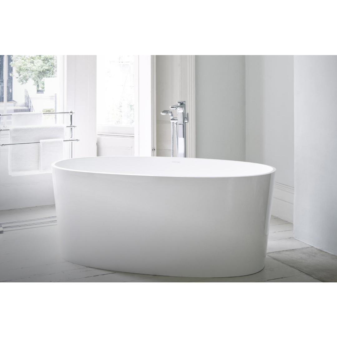V+A Ios Freestanding Sit Bath No Overflow Quarrycast White 1511mm