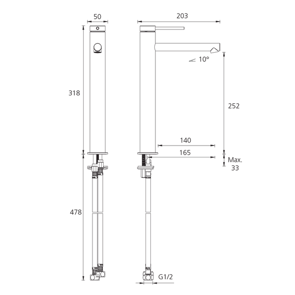 Oliveri VE107506FMB Venice Basin Tower Stra Matte Black
