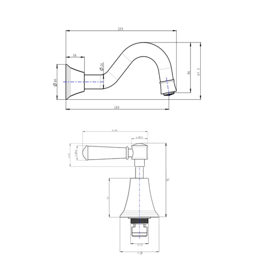Linsol Vintage Lever Handle Bath Set - Chrome