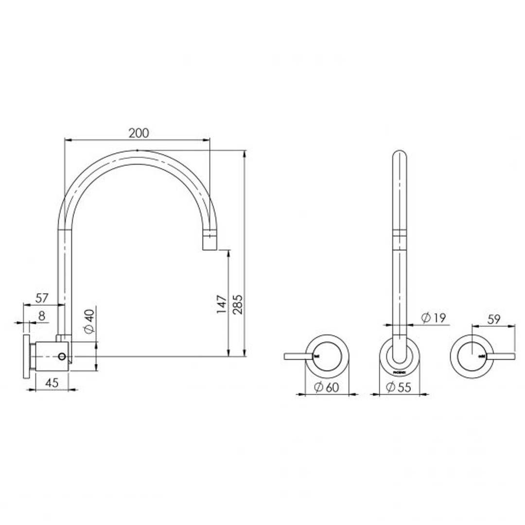 Phoenix Vivid Pin Lever Wall Sink Set G'Neck - Chrome