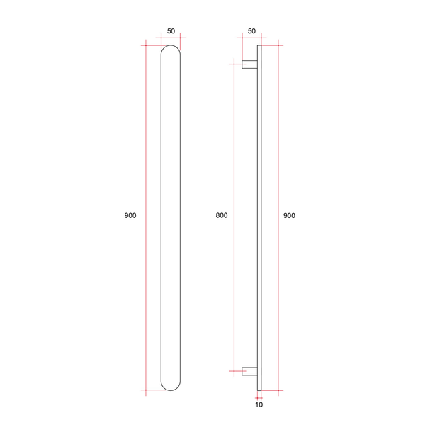THERMORAIL FLAT/PILL 12VOLT BRUSHED NICKEL VERTICAL BAR 900X50X50MM 20WATTS