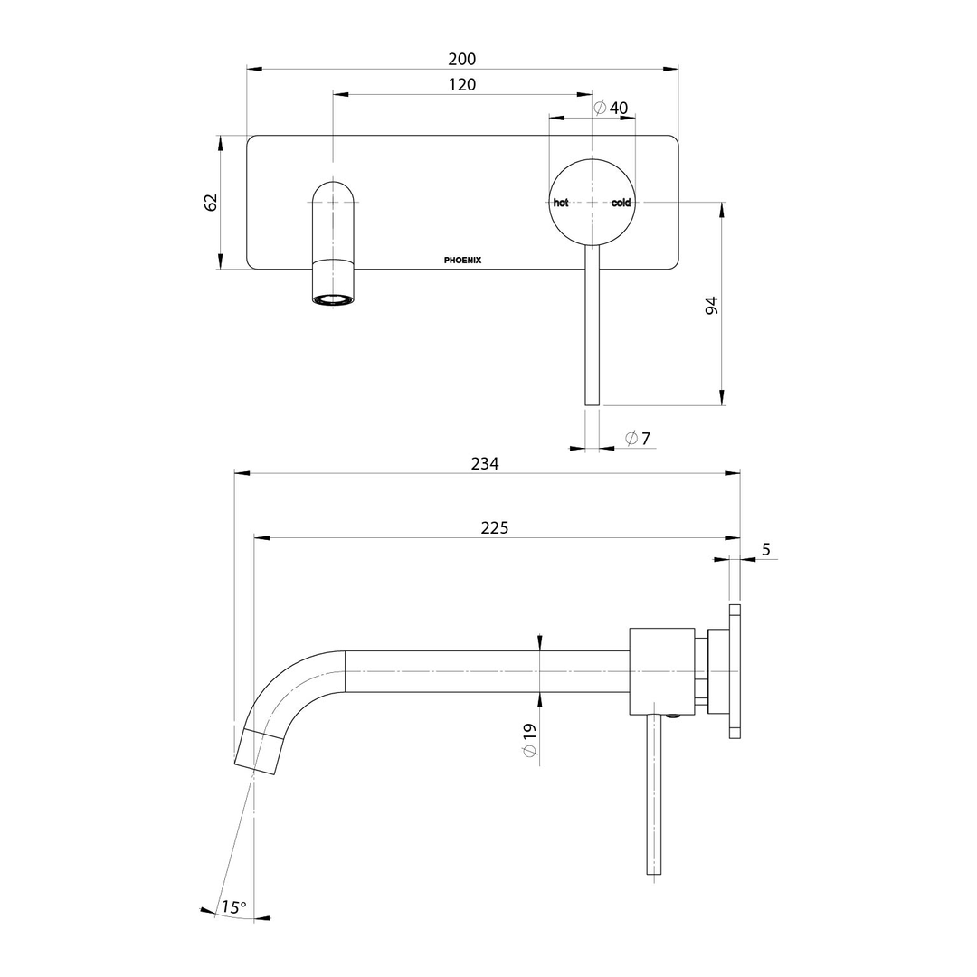 Phoenix Vivid Slimline Switchmix Wall Basin/Bath Mixer Set 230mm Fit-Off Kit - Chrome