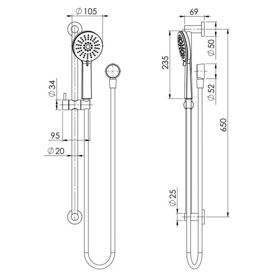Phoenix Vivid Slimline Rail Shower - Brushed Nickel