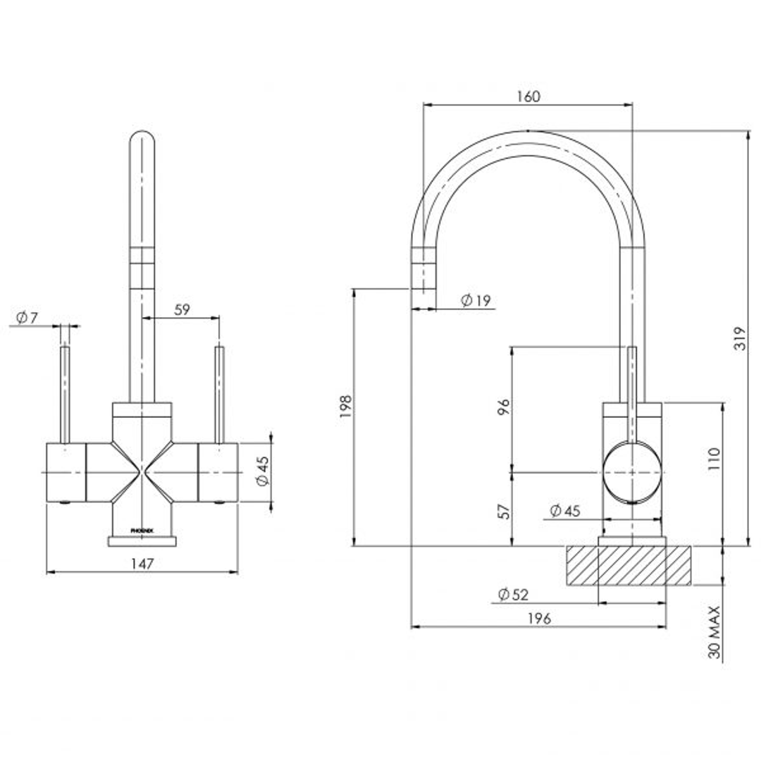 Phoenix Vivid Slimline Twin Hdl Sink Mixer 160mm Gooseneck - Chrome