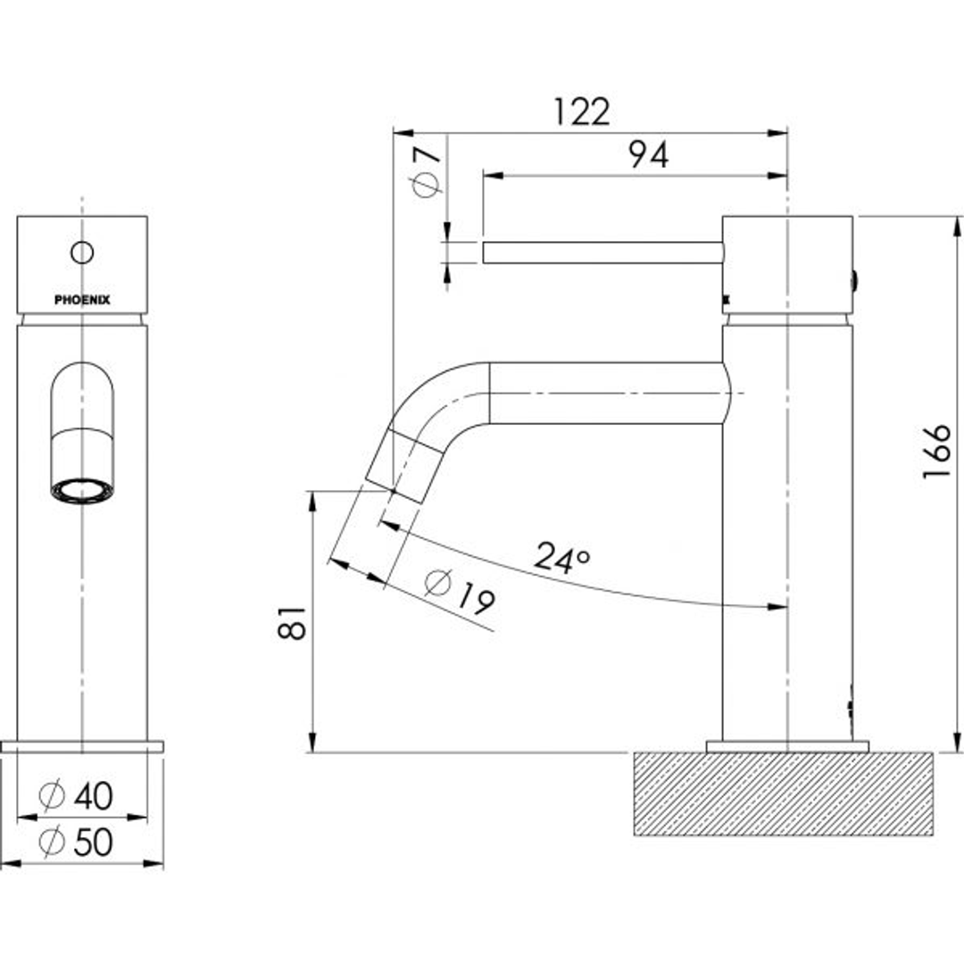 Phoenix Vivid Slimline Basin Mixer Curved Outlet - Chrome