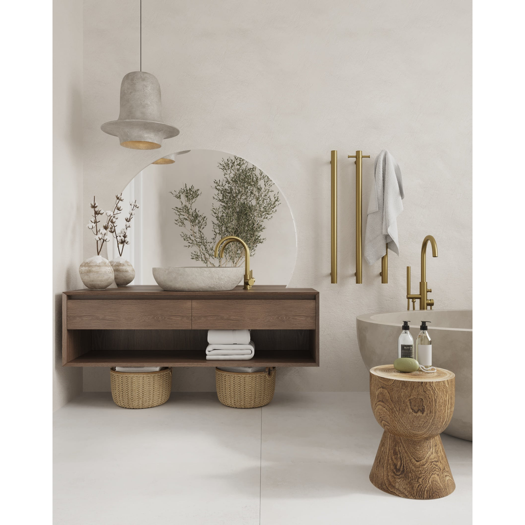 Thermorail Straight/Round 240Volt Vertical Bar 900X142X100Mm 20Watt With Optional Hook Brsh Gold