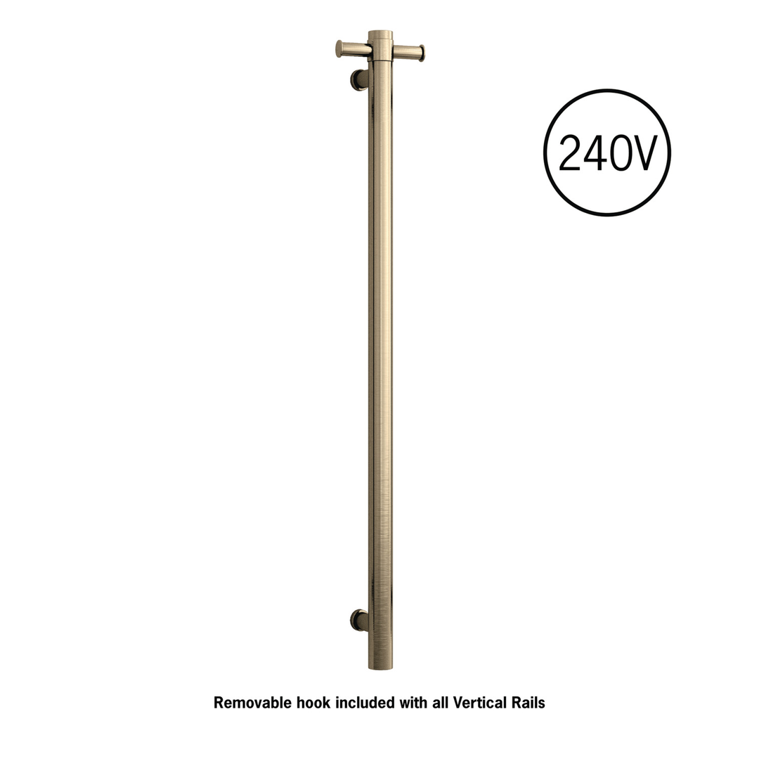 Thermorail Straight/Round 240Volt Vertical Bar 900X142X100Mm 20Watt & Hook Brushed Brass