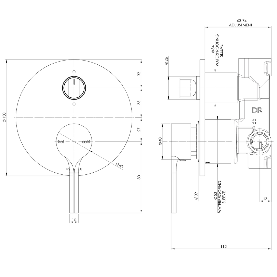 Phoenix Vivid Slimline Oval Switchmix Shower/Bath Diverter Mixer Fit Off Kit Chrome