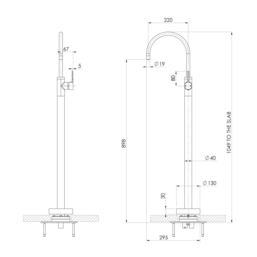 Phoenix Vivid Slimline Oval Floor Mounted Bath Mixer - Chrome