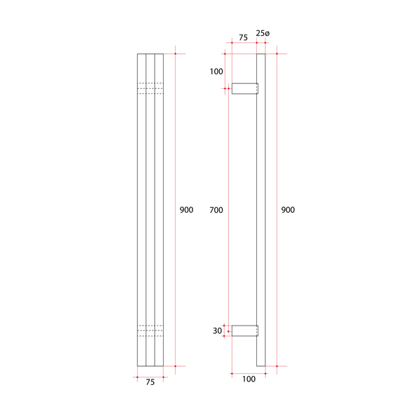 Thermorail Round/Triple Tube 12 Volt Vertical Bar 900X75X100mm 27WATTS Chrome