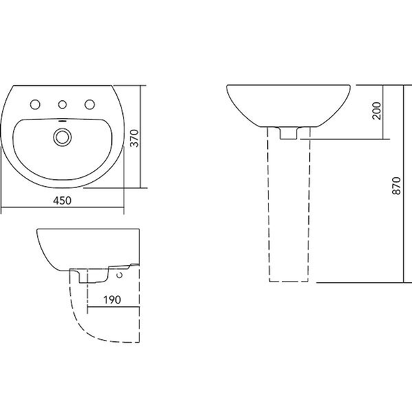 Stylus Venecia 450 Wall Basin 1 Tap Hole White