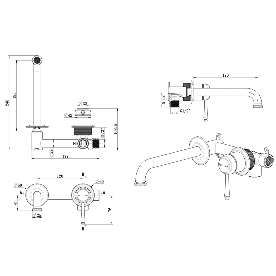 Bella Vista Mica Heritage Combo Mixer - 2P - Trim Kit - Dusk Bronze
