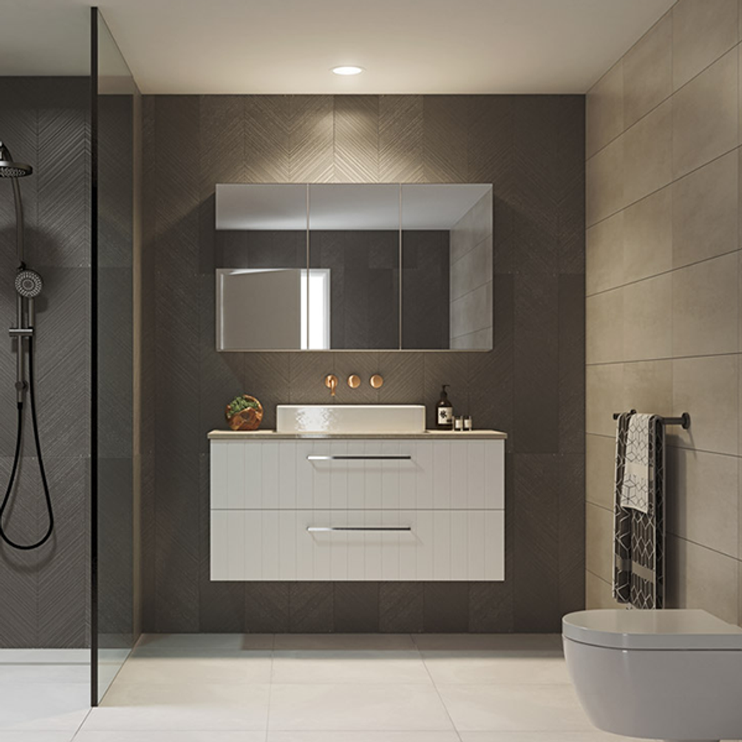 TIMBERLINE HENLEY 1050MM VANITY CENTRE WHITE GLOSS BASIN WALL HUNG SS TOP