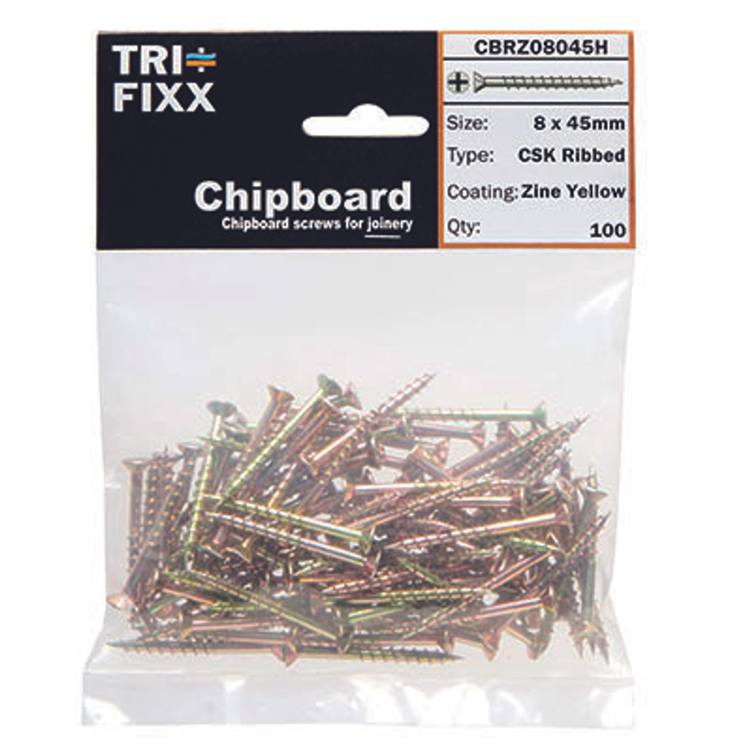 Chipboard Csk Rib Screw 8#.10 X 25Mm (100) Hang Pack