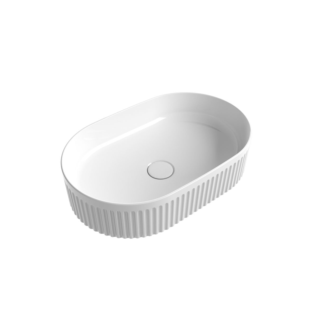 Aulic Cadel Gloss White Pill Above Counter Basin With V Groove Surface 500X320X120Mm