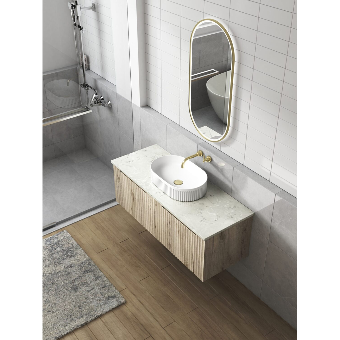 Aulic Cadel Matte White Pill Above Counter Basin With V Groove Surface 500X320X120Mm