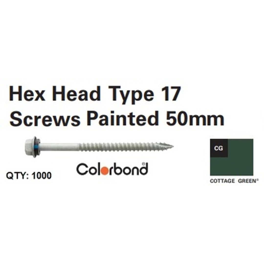 Hex Head Wood #17 Roofing Screw 12#X50 (1000) Cottage Green (Cg)