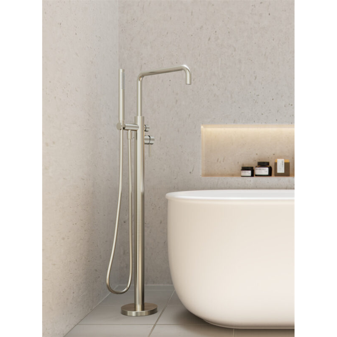 Nero Zen Stainless Steel Freestanding Bath Mixer Brushed Nickel